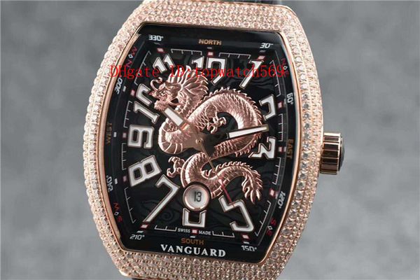 

new vanguard yachting v45 mens watch diamond watch swiss automatic mechanical 28800 vph sapphire crystal loong dial rose gold 316l steel, Slivery;brown
