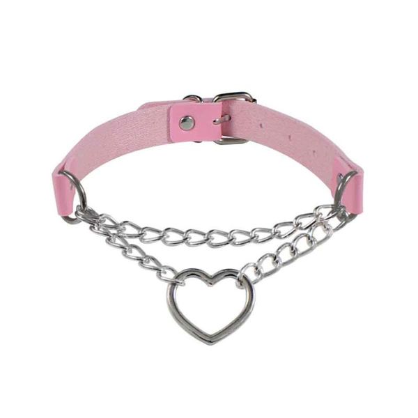 

women charming jewelry fashion heart shape pendant pu leather party choker necklace collar vintage punk gothic double chains, Golden;silver