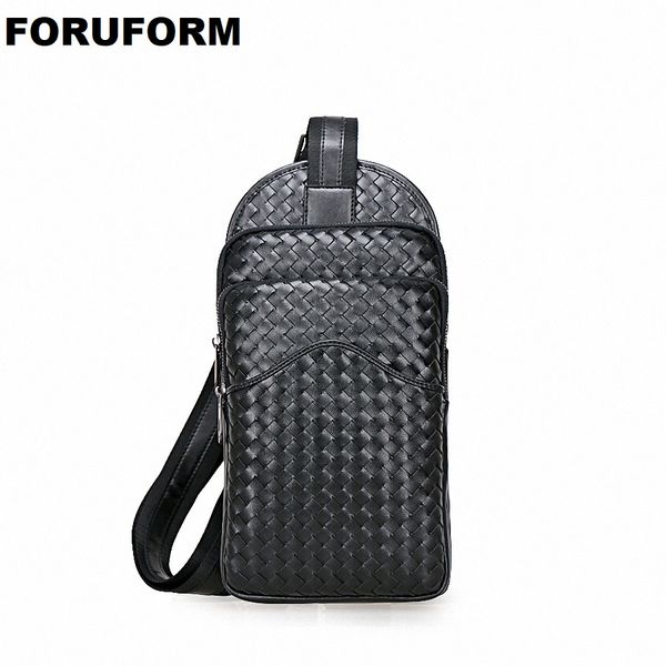 

new designer fashion cow genuine leather bag sling weave chest pack men messenger bags vintage shoulder bags li-1942