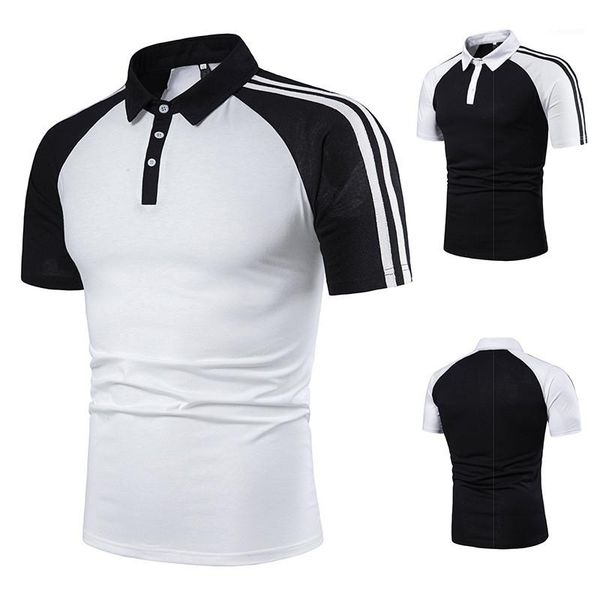

color short sleeve casual polos mens clothes designer polo shirts men fashion striped patchwork polos solid, White;black