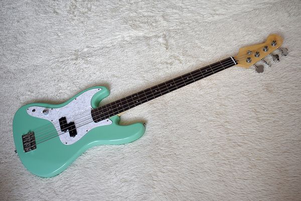 

factory custom left handed green 4 strings electric bass guitar with rosewood fretboard,white pearl pickguard,dots fret inlay,be customized