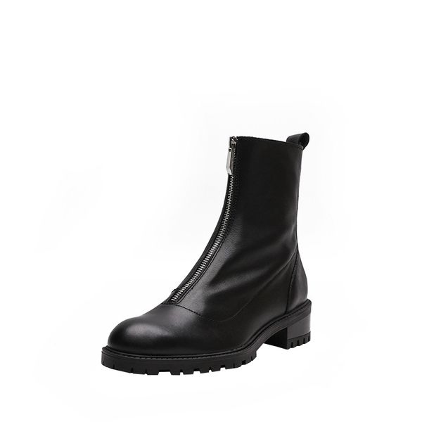 

2020 new spring and autumn za series ra european and american womens boots front zipper thick bottom thick heel round head black short boots
