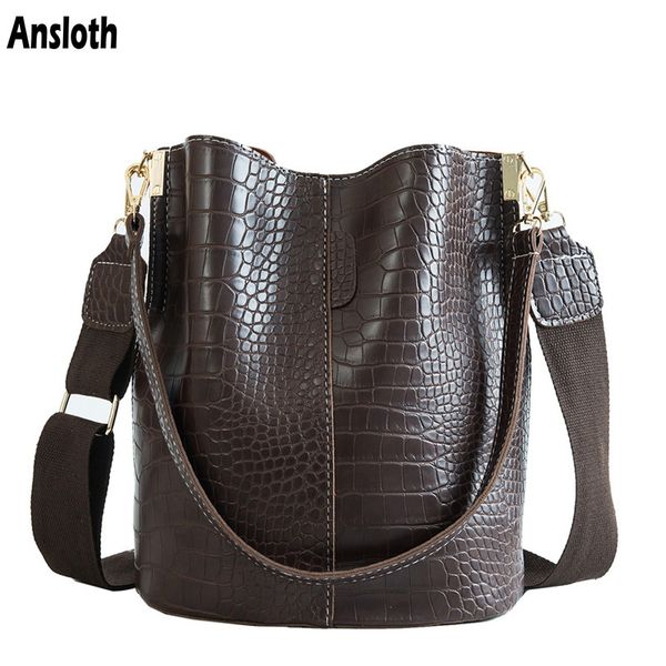 

ansloth fashion patchwork crossbody bag for women shoulder bags crocodile design solid women's bags pu leather bag hps405