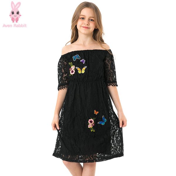 

aven summer dress kids clothes baby girl dress clothes bare shoulders mesh gauze black princess 6-12 years old, Red;yellow