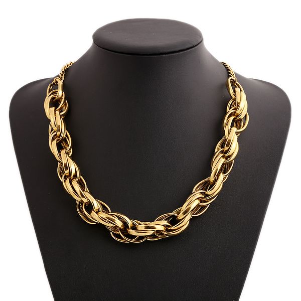 

wholesale- fashion luxury designer exaggerated vintage braided big golden chain choker statement necklace for women, Silver