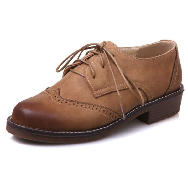 

pgxxzlx new 2020 vintage women brogue oxfords fashion round toe lace up oxford shoes for women size 33-43 ladies flat oxfords, Black