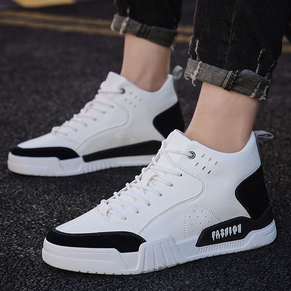 

autumn mid men's shoes 2019 new men's fashion shoes korean trend all kinds of high casual small white, Black