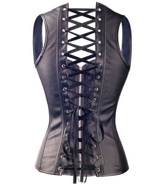 

plus size lingerie pvc steampunk corselet steel boned waist overbust faux leather corset body shapewear bustier, Black;white