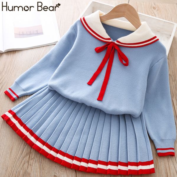 

humor bear girls clothes suit autumn winter new college style girls sweater + skirt sets for 2-6t 2019 children clothes for girl t200526, White