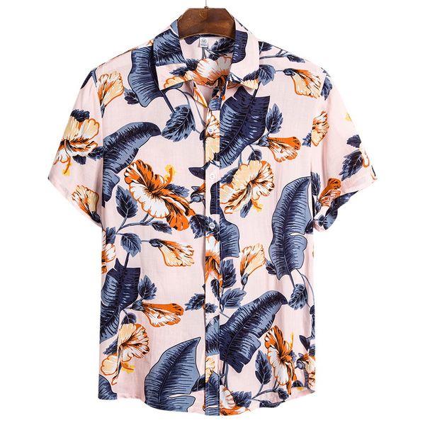 

short sleeve men hawaiian shirt casual summer floral print men blouse quality harajuku beach shirt loose surfing chemise homme, White;black