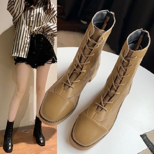 

2019 autumn new women's fashion short boots wild comfortable lace-up thick tube non-slip wear-resistant women's boots, Black
