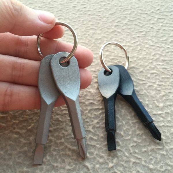 

stainless steel 2pcs/set travel kits keychain screwdriver flathead head key ring key chain screwdriver silver/black