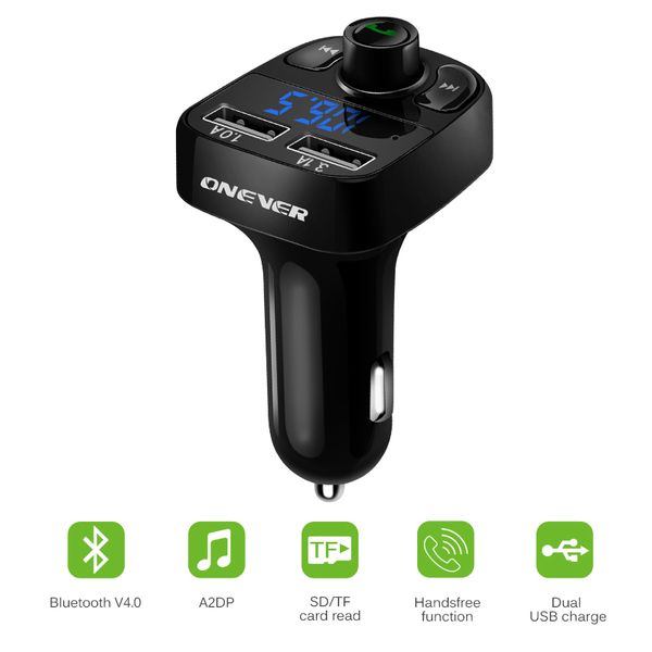 

fm transmitter aux modulator bluetooth handscar kit car audio mp3 player with 4.1a quick charge dual usb adapter