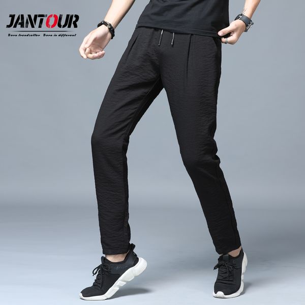 

soft-elasticity-breathable ]brands men pants 2019 new summer design casual cotton slim pant male trousers fashion business man, Black