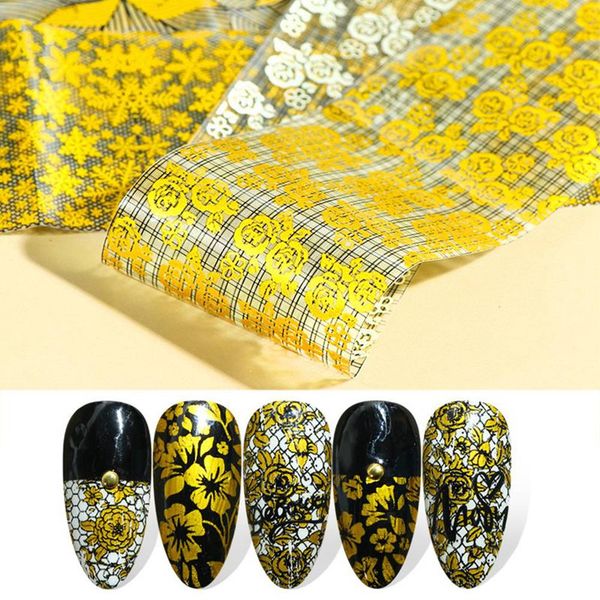 

10pcs/set starry sky laser nail foil set blue transparent marble holographic nail art transfer sticker decoration diy, Black