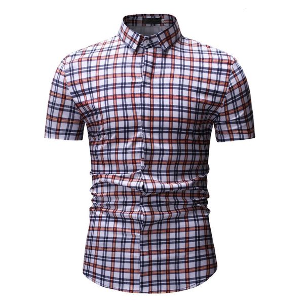 

2019 fashion mens shirt short sleeves simple plaid printed mens casual shirts slim fit business programmer shirt plus size, White;black