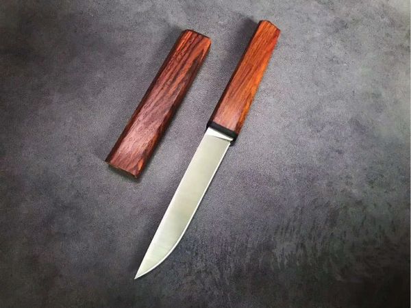 Kleines Katana Survival Straight Knife VG10 Drop Point Satinklinge Palisandergriff Messer mit feststehender Klinge und Holzscheide
