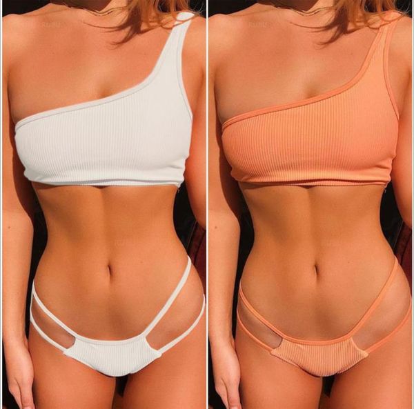 

ladies'swimwear single shoulder bandage split swimwear pure bikini
