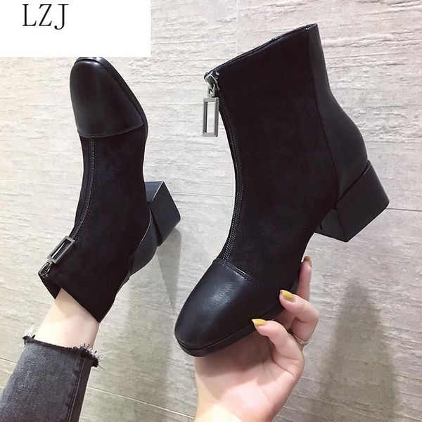 

2019 faux suede ankle boots women chunky heeled plush shoe woman chic shoes lady brown chocolate boot zapatos de mujer zip, Black