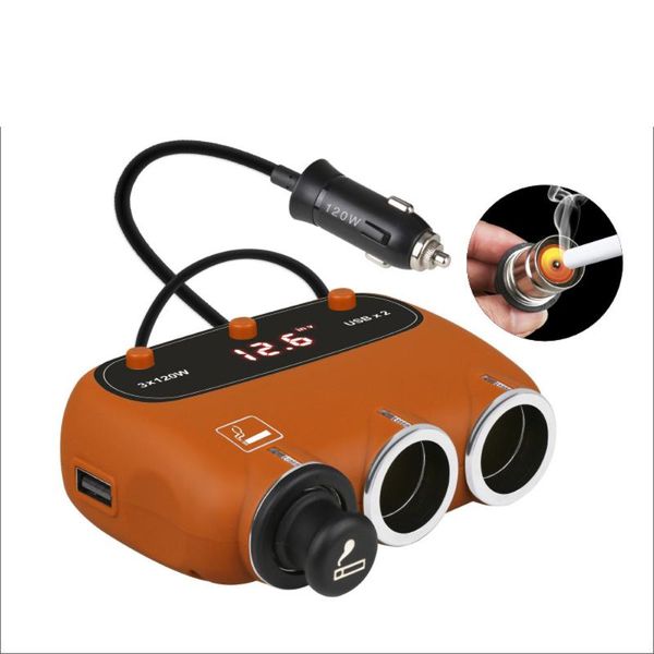 

3-socket cigarette car lighter adapter dc outpet 12v/24v dual usb car charge battery charger automatic