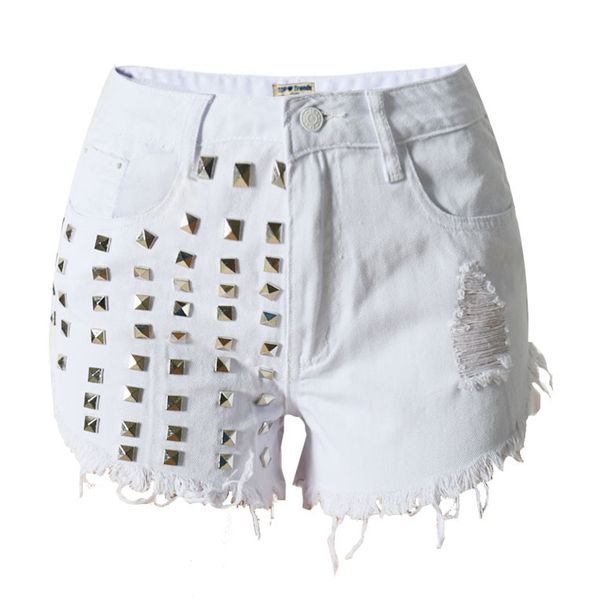 

rivet short feminino 2018 summer high waist denim shorts women ripped tassels casual short jeans shorts femme, White;black
