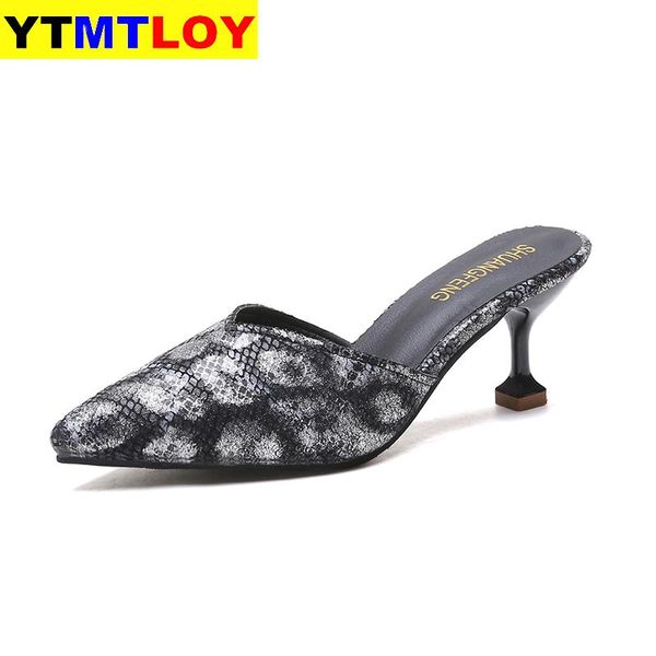 

patent leather pointed toe women sandals summer hollow female high heels sandals stiletto heel gladiator snake pattern thin heel, Black