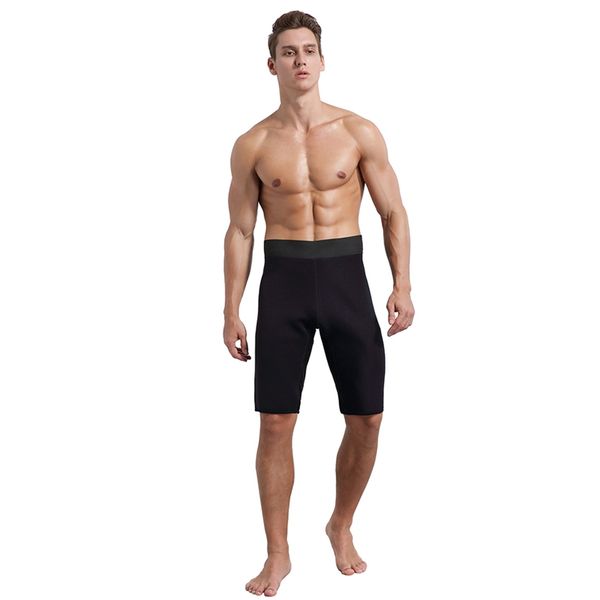 

fitness man shorts knee length elastic running shorts men sweating slimming sauna pants sports trousers fitness body shaper, Black;blue