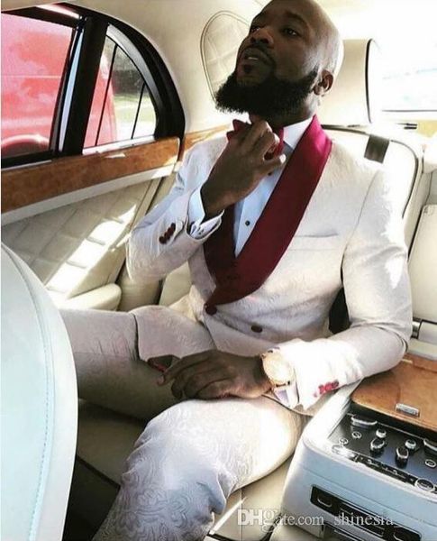

real images ivory double breasted wedding tuxedos for groom red shawl lapel two piece custom formal men suits men prom suit (jacket + pants), Black;gray