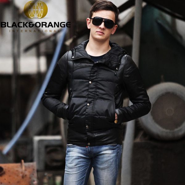 

2016 men's genuine leather jacket winter deri ceket high density down long coat male business casual hansome down jacket, Black