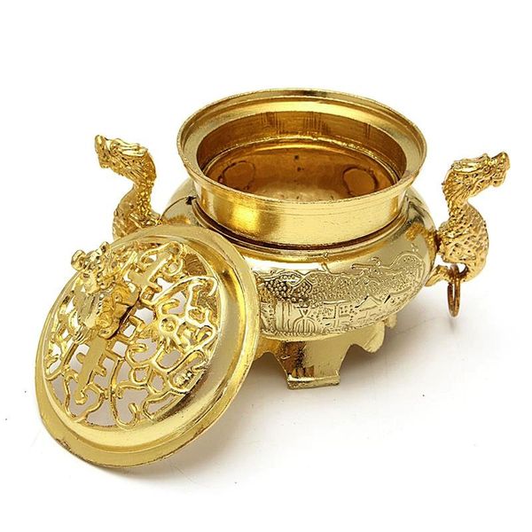 

alloy incense burner double dragon style hollow cap censer cone holder decor with oriental color stylish design