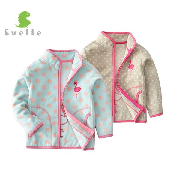 

svelte для 2-7 y девушки мягкие флис симпатичные горошек розовый blue coat с red flamingo вышивки дети весна осень, Blue;gray
