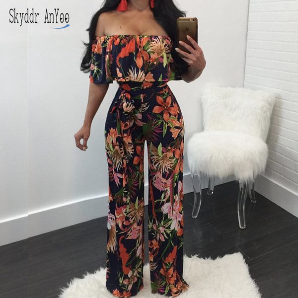 

summer off shoulder elegant jumpsuits print lace up loose long playsuit casual plus size jumpsuit overalls wide leg rompers, Black;white