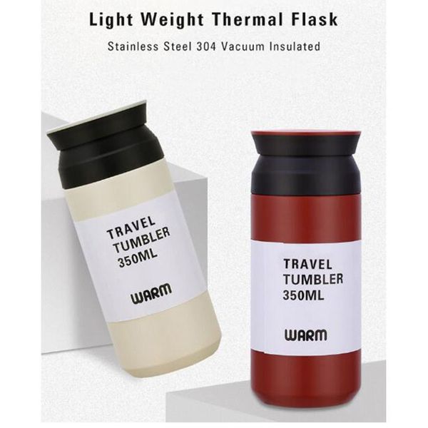

путешествие тумблер 350мл нержавеющей стали на открытом воздухе кружка кофе 12oz вакуумной изоляцией чашки легкий вес бутылки тепловой колба