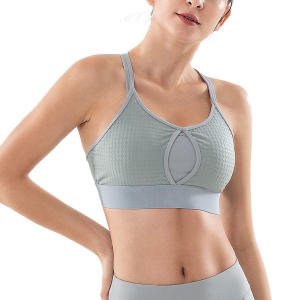 

women adjustable shoulder strap fitness running sports bra beauty back tank type shockproof underwear solid color yoga top, White;red