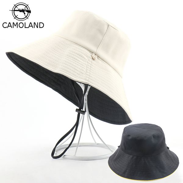 

camoland double-sided bucket hat summer uv protection sun hat female panama caps outdoor fisherman casual beach cap, Blue;gray