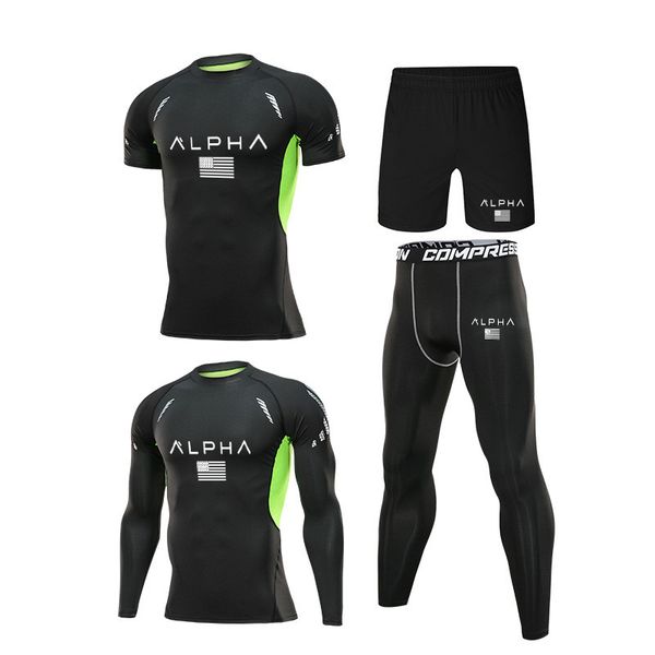 

new 4 pcs / set men's tracksuit gym fitness compression sports suit clothing running jogging sports wear exercise workout tights, Black;blue