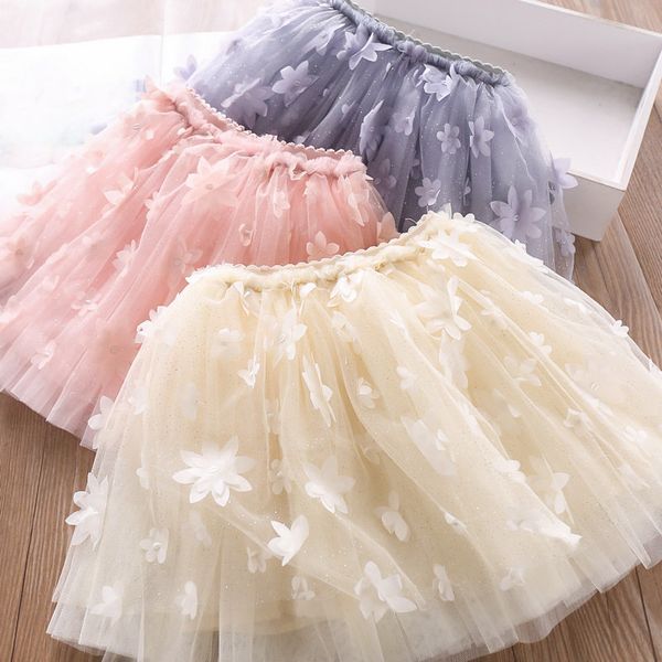 

spring three-dimensional petal tulle girl skirt children's clothing wholesale kids skirts casual knee-length appliques fashion