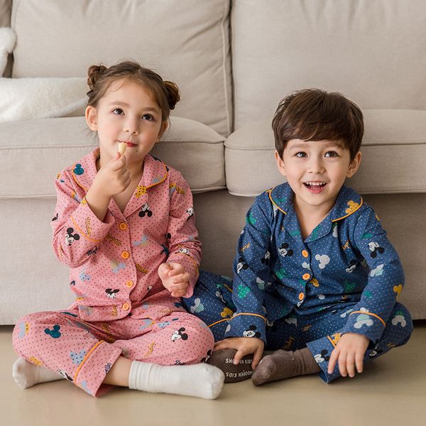

kids pajamas set for boy girl koreans children sleepsuit toddler home nighty pijama boys girls pyjama long sleeve nightwear y200704, Blue;red