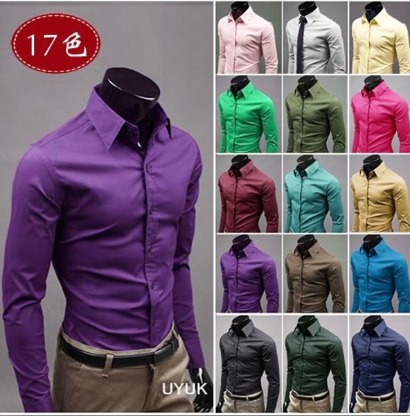 

new men dress shirt turn-down collar unique neckline fashion solid color slim fit long sleeve shirt man camisa masculina, White;black