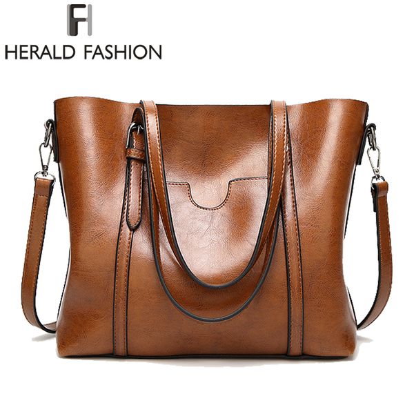 

herald fashion large capacity women tote bag leather female shoulder bag causal women handbag lady's messenger bags t200430
