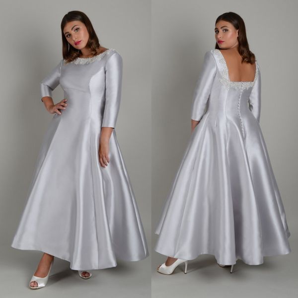 

elegant mother of the bridal dresses jewel 3/4 long sleeve applique stain a line prom dress ankle length wedding guest dress, Black;red