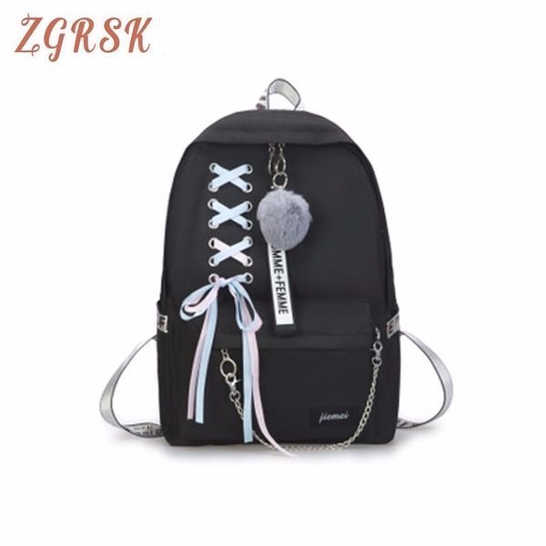

ribbons canvas backpack women bow to large cloth cute youth cool bag with zipper school for travel backpacks fashion back pack
