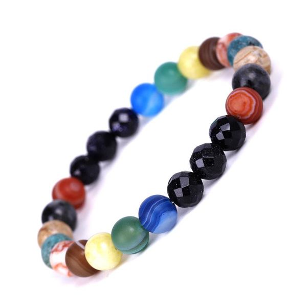 

men bracelet for men women natural stone beaded chakra yoga bracelet universe solar system planets bracelets charm jewelry, Black