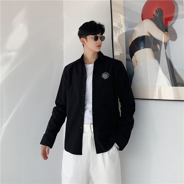 

мужчины назад сращивание ленты повседневная рубашка с длинным рукавом мужчины женщины япония корея уличная свободная рубашка пара одежды, White;black