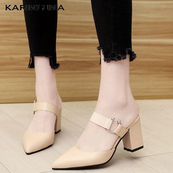 

karin 2020 design women mules sandals square heels pointed toe pumps summer dress women shoes, Black