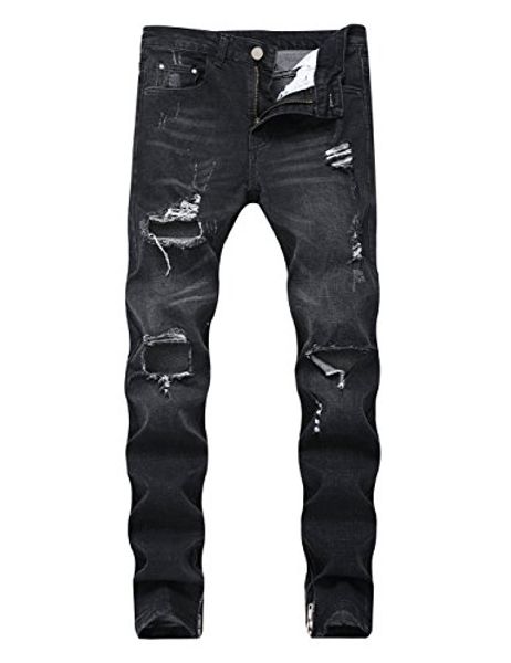 

dsdz fashion mens stretch ripped hole skinny blue jeans side zippers