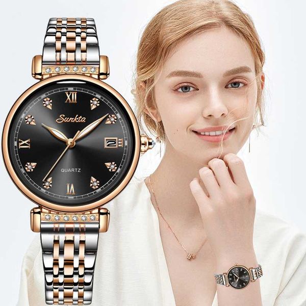 

montre femme sunkta ultra-thin women watch creative design women's wrist watches female clock, Slivery;brown