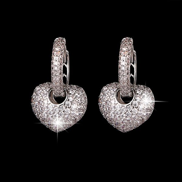 

new selling 3color micro-inlaid zircon crystal from swarovskis peach heart simple creative female earrings wholesale, Golden;silver