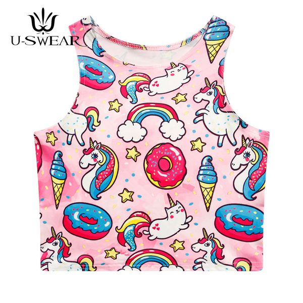 

elastic short tank rainbow horse dancing clothes sleeveless vest for girl t-shirt camisoles harajuku summer tank096, White