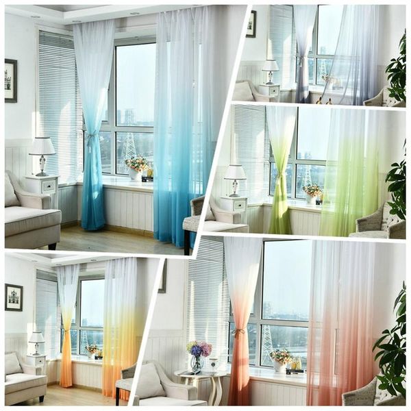 

100 * 270 cm curtains gradient color print voile gray window modern living room curtains tulle sheer fabrics rideaux cortina #co
